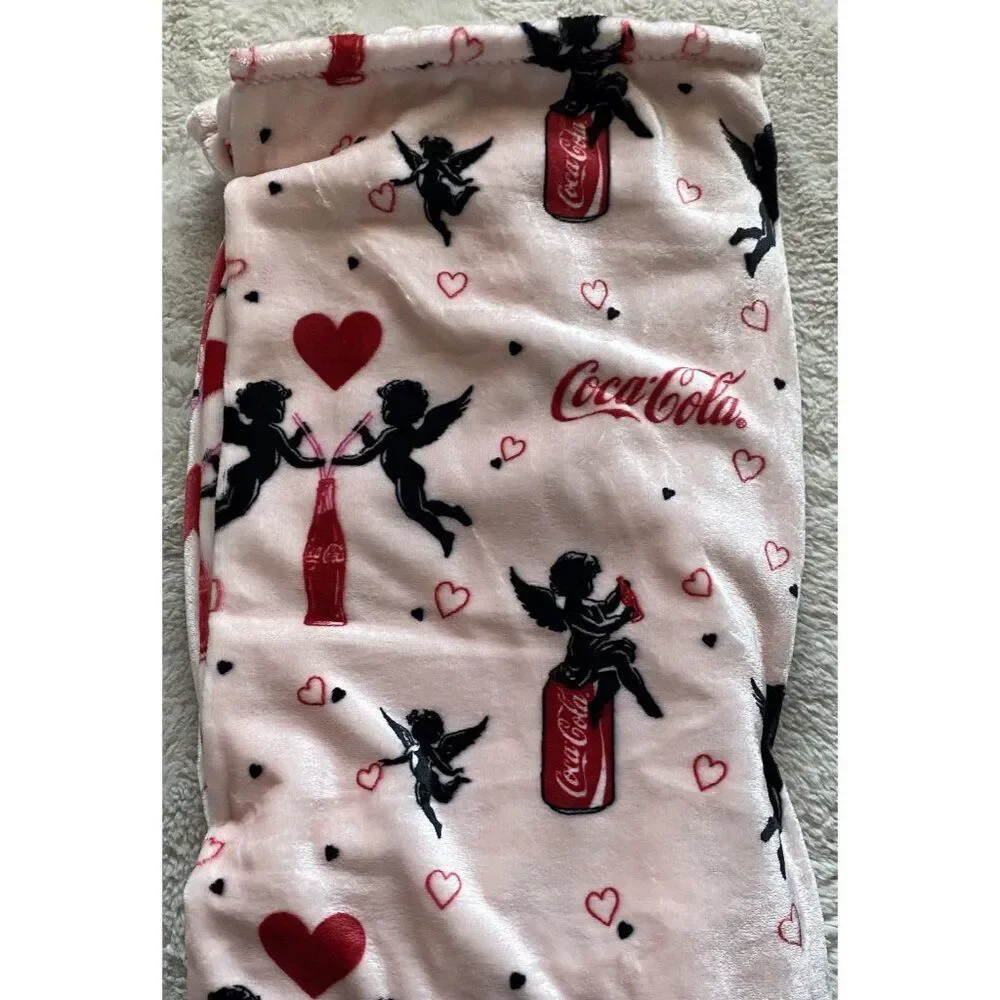 Coca Cola Can Pink Valentines Cupid Hearts Velvet Soft Throw‎ Blanket 60 X 70”